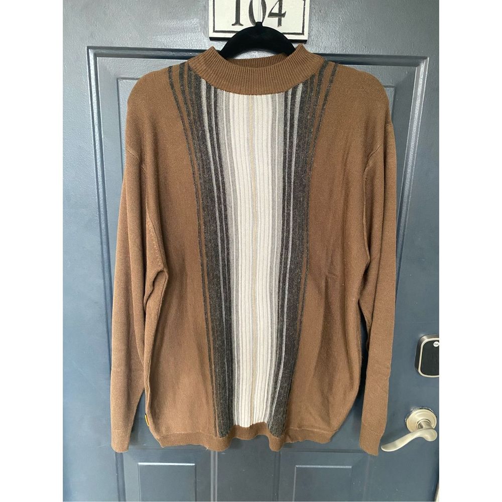 Stacy Adams Brown Cream Gray Stripe Acrylic Sweater Men's Size Large